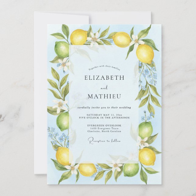 Invitación Boda de eucalipto suave cítrico amarillo (Anverso)