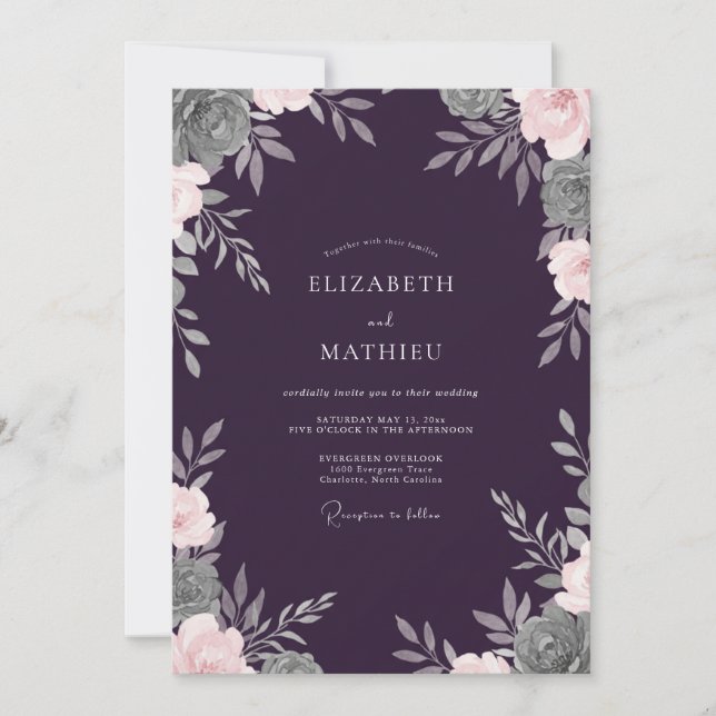 Invitación Boda de eucalipto suave con follaje de ciruela pro (Anverso)