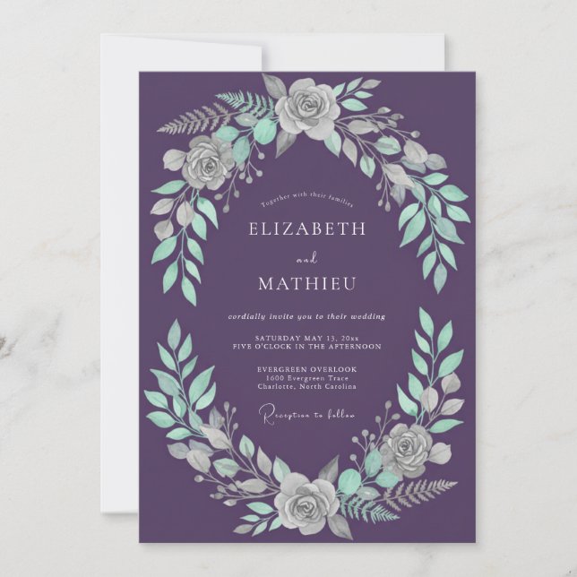 Invitación Boda de eucalipto suave con follaje de menta cirue (Anverso)