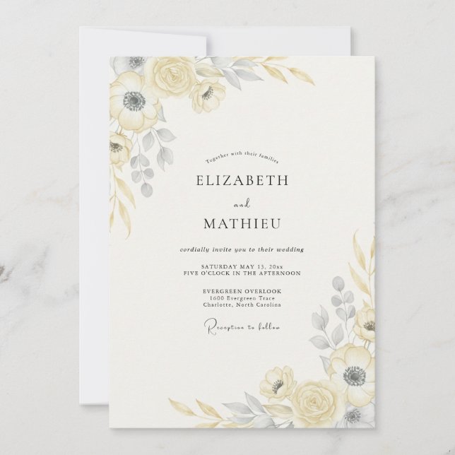 Invitación Boda de Eucalipto Suave con Follaje de Oro Champán (Anverso)