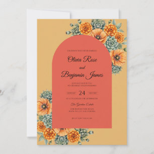 Invitación Boda de Eucalipto Suculento Amarillo Coral