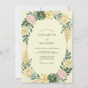 Invitación Boda de Eucalipto Suculento Amarillo Pálido