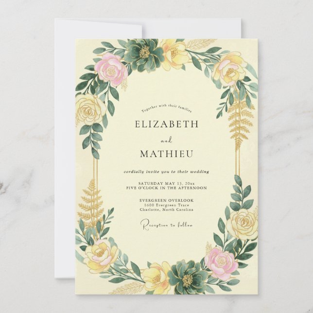 Invitación Boda de Eucalipto Suculento Amarillo Pálido (Anverso)