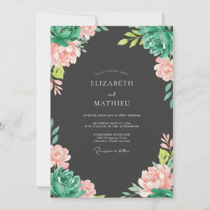 Invitación Boda de eucalipto suculento azul verdoso carbón