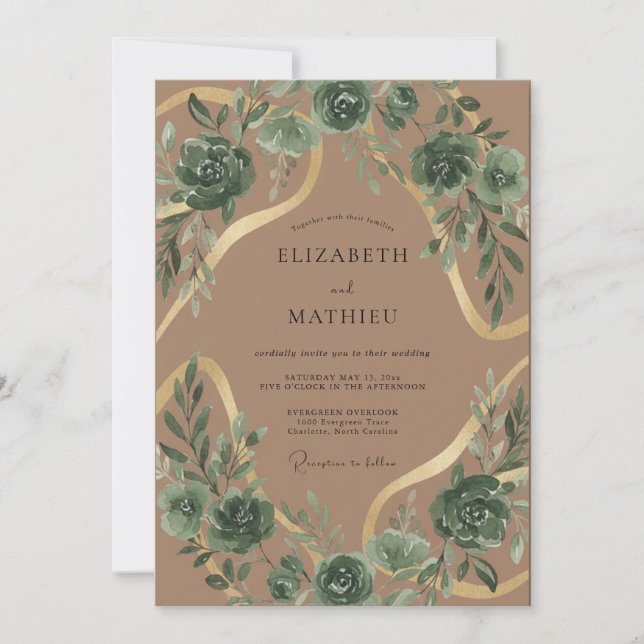 Invitación Boda de Eucalipto Suculento Beige (Anverso)
