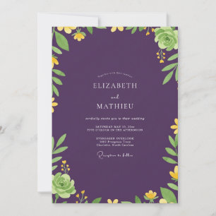 Invitación Boda de Eucalipto Suculento de Color Púrpura Oscur