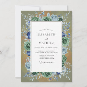 Invitación Boda de eucalipto suculento de oliva azur