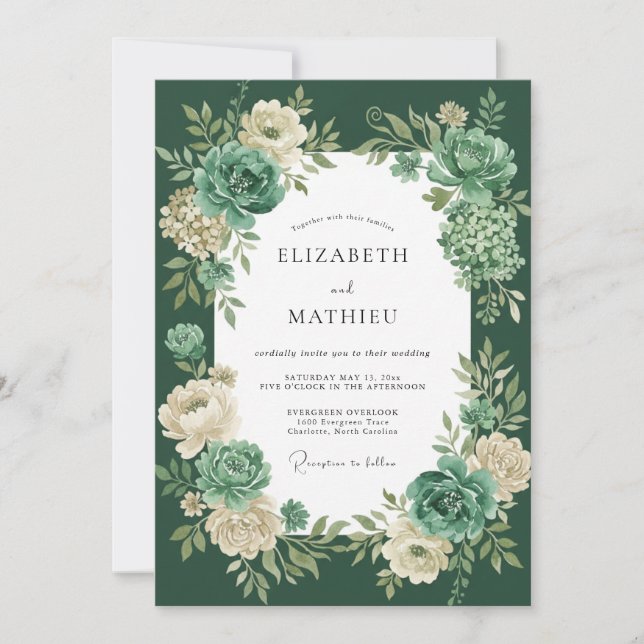 Invitación Boda de eucalipto suculento esmeralda (Anverso)