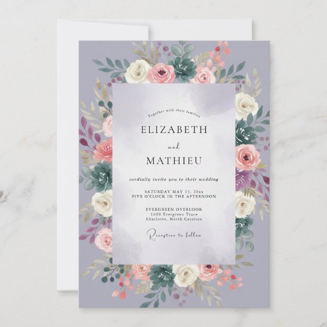 Invitación Boda de Eucalipto Suculento Mauve Periwinkle (Anverso)