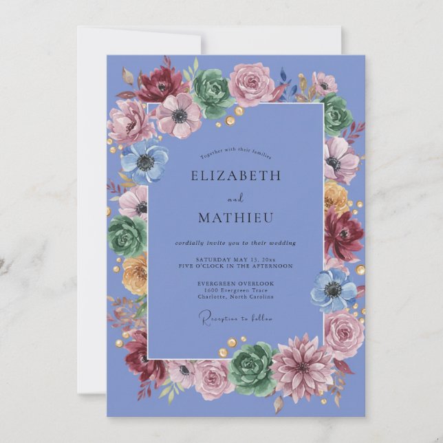 Invitación Boda de Eucalipto Suculento Periwinkle (Anverso)