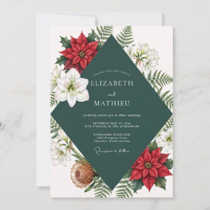 Invitación Boda de Eucalipto Teal y Flor de Pascua Roja