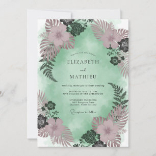 Invitación Boda de eucalipto tropical malva espuma de mar