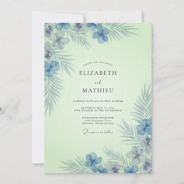 Invitación Boda de Eucalipto Tropical Menta de Aciano (Anverso)