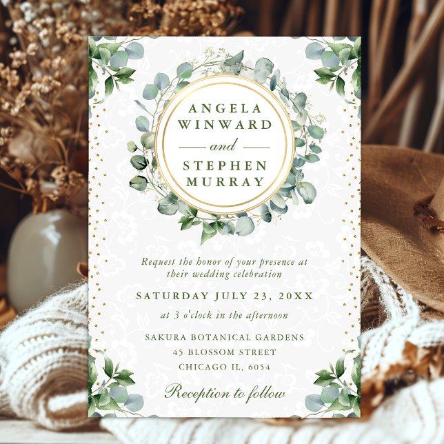 Invitación Boda de eucalipto verde con acuarela (Subido por el creador)