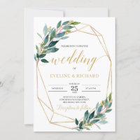 Boda de eucalipto verde de marco hexagonal dorado