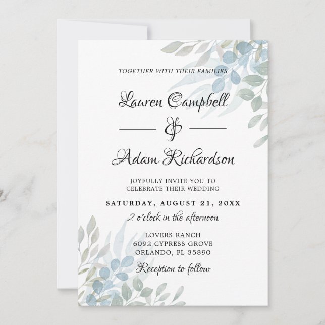Invitación Boda de eucalipto verde sage moderno (Anverso)