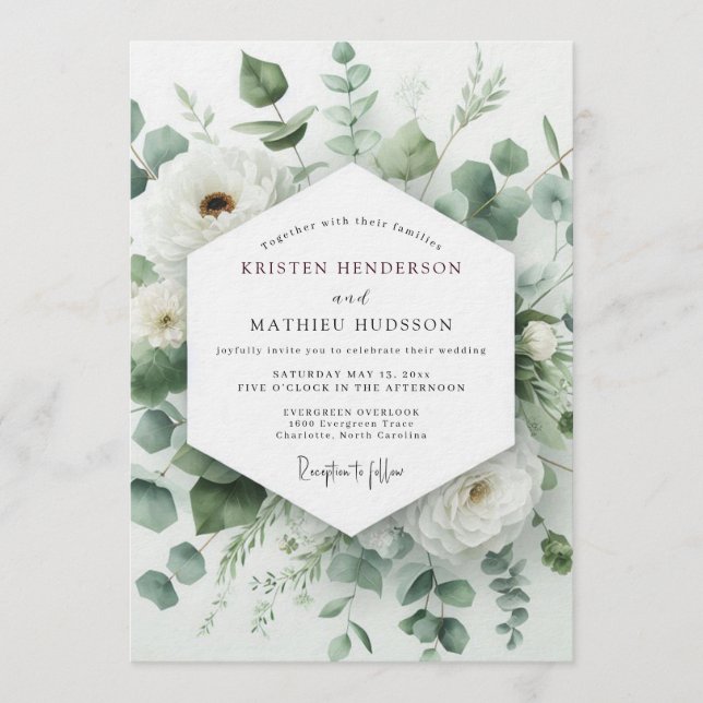 Invitación Boda de eucalipto verde salvia (Anverso)