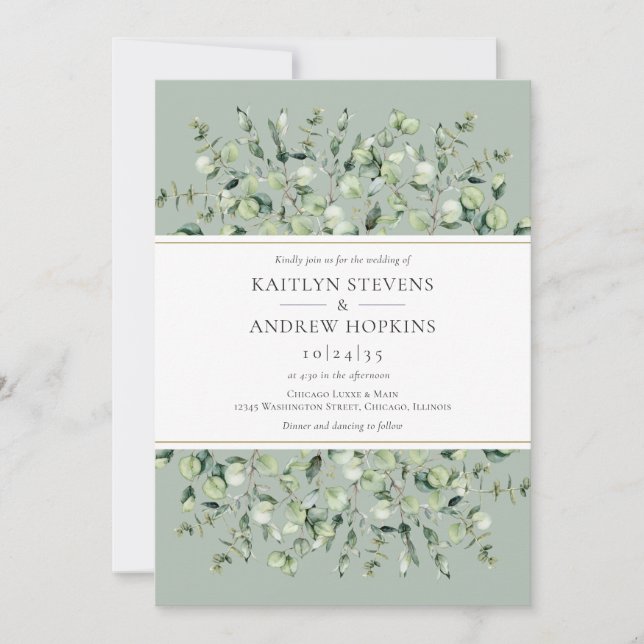 Invitación Boda de eucalipto verde salvia (Anverso)