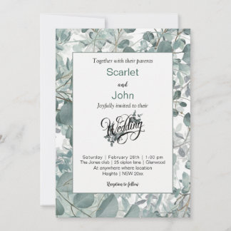 Invitación Boda de eucalipto verde verde de la salvia acuátic