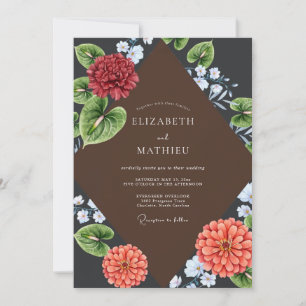 Invitación Boda de eucalipto y clavel rojo intenso
