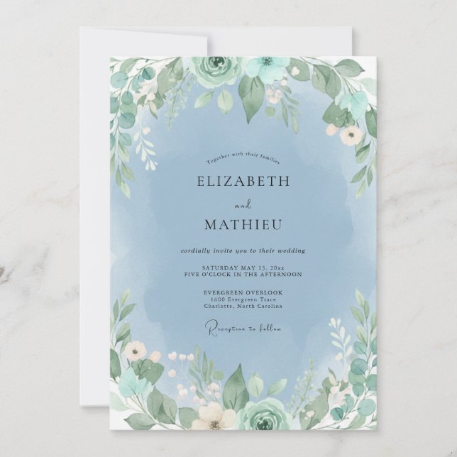 Invitación Boda de Eucalipto y Follaje de Aciano (Anverso)