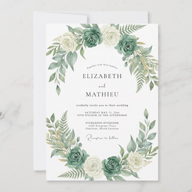 Invitación Boda de eucalipto y helecho celadón (Anverso)