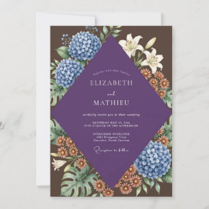 Invitación Boda de eucalipto y hortensia púrpura de chocolate