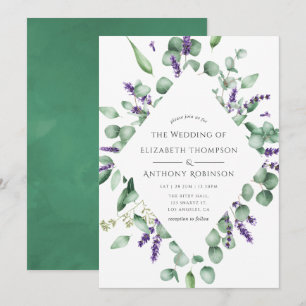 Invitación Boda de eucalipto y lavanda con vegetación