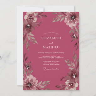 Invitación Boda de Eucalipto y Ranúnculo de Mauve Profundo