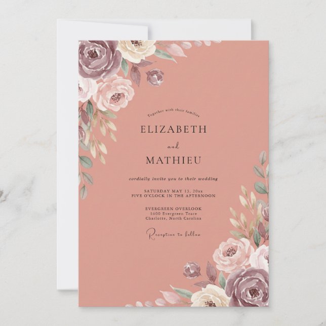 Invitación Boda de Eucalipto y Ranúnculo de Mauve Suave (Anverso)
