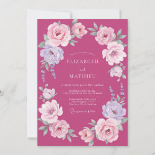 Invitación Boda de Eucalipto y Ranúnculo Lila Fucsia