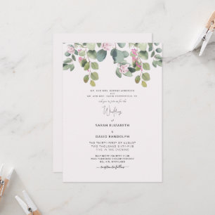 Invitación Boda de eucalipto y rosa rosa ambos padres