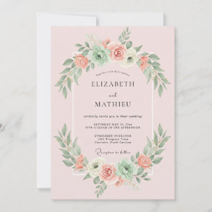 Invitación Boda de eucalipto y suculentas rosa en polvo