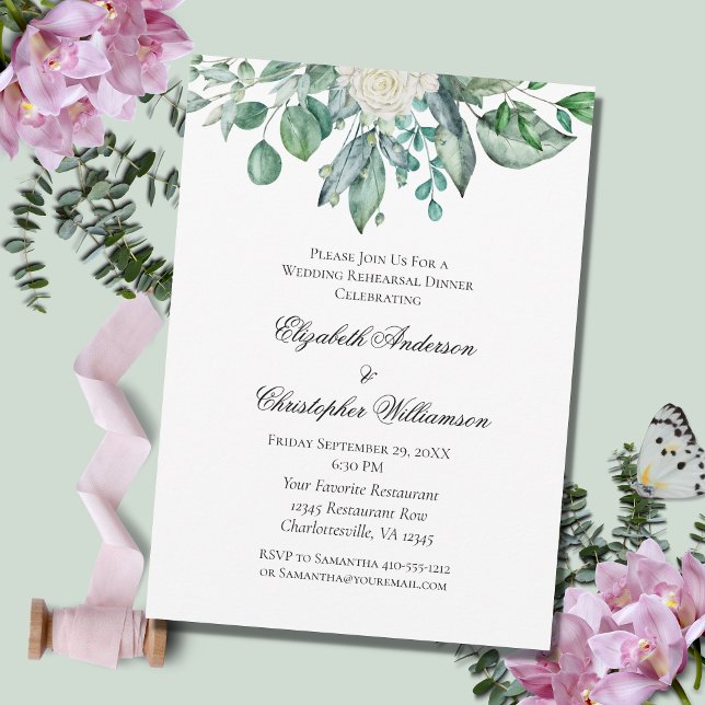 Invitación Boda de Eucaliptos de Rosa Blanca Cena de ensayo (Subido por el creador)