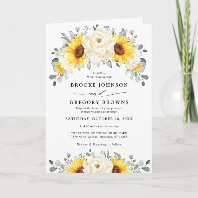 Invitación Boda de Eucaliptos Florales de Marfil de Sunflower (Anverso)