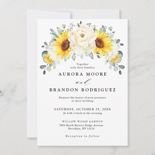 Invitación Boda de Eucaliptos Florales de Marfil de Sunflower (Anverso)