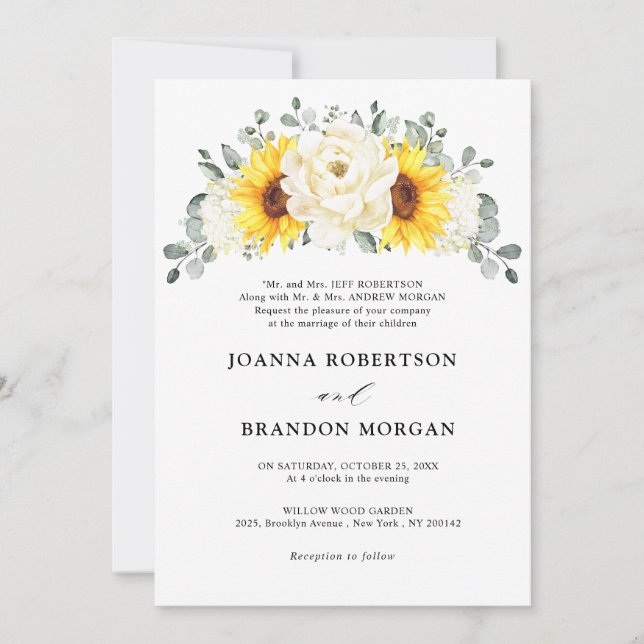 Invitación Boda de Eucaliptos Florales de Marfil de Sunflower (Anverso)