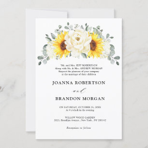 Invitación Boda de Eucaliptos Florales de Marfil de Sunflower