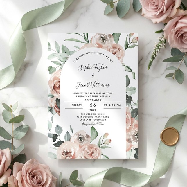 Invitación Boda de Eucaliptos Florales de Rosas Rosa Polvorie (Subido por el creador)