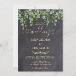 Invitación Boda de Eucalyptus Gold Chalkboard