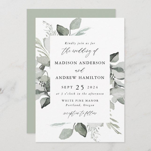 Invitación Boda de Eucalyptus Greenery (Anverso / Reverso)