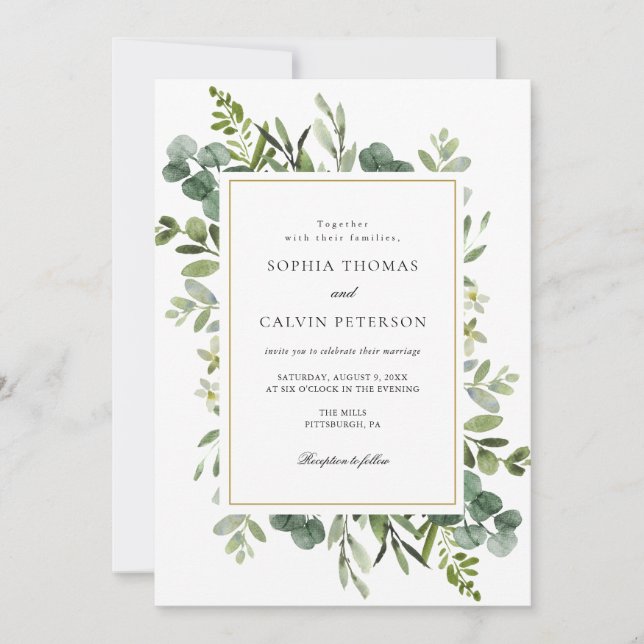Invitación Boda de Eucalyptus Greenery (Anverso)