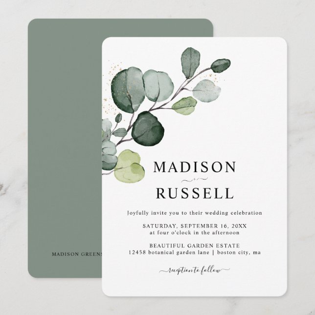 Invitación Boda de Eucalyptus Greenery (Anverso / Reverso)