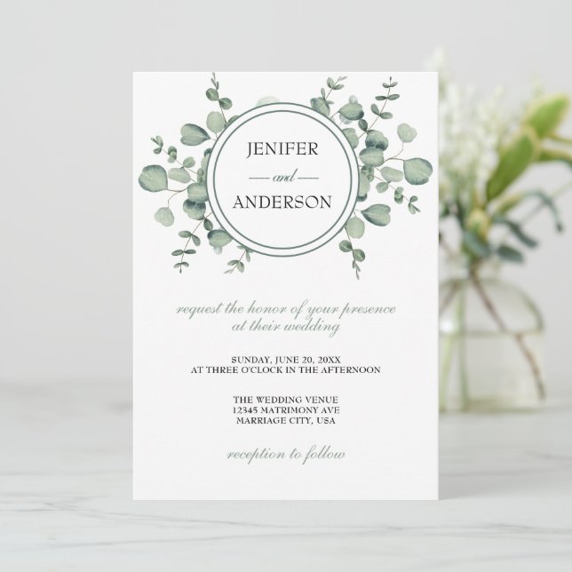 Invitación Boda de Eucalyptus Greenery (Anverso de pie)