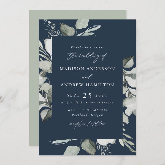 Invitación Boda de Eucalyptus Greenery (Anverso / Reverso)