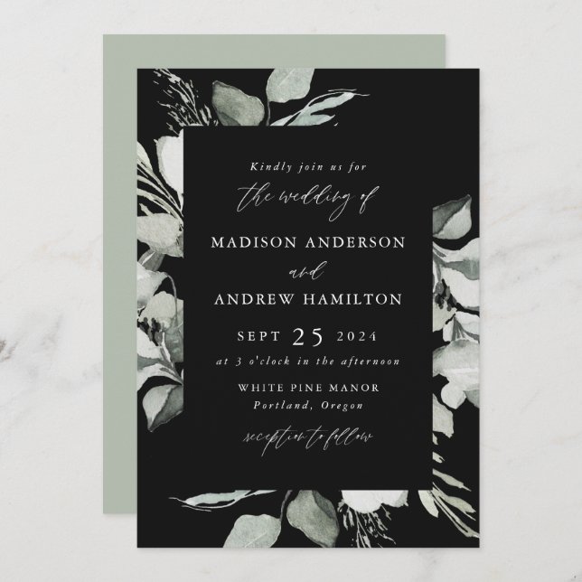 Invitación Boda de Eucalyptus Greenery (Anverso / Reverso)