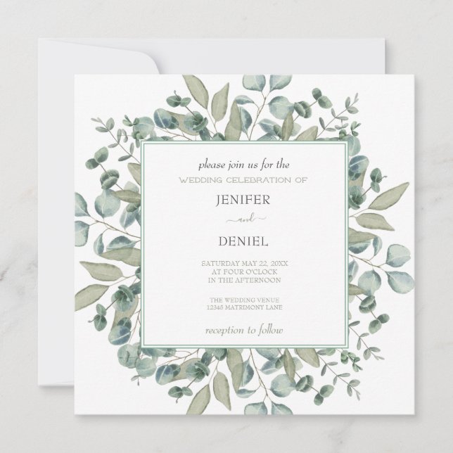 Invitación Boda de Eucalyptus Greenery (Anverso)