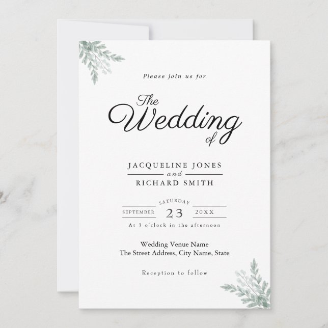 Invitación Boda de Eucalyptus Greenery (Anverso)