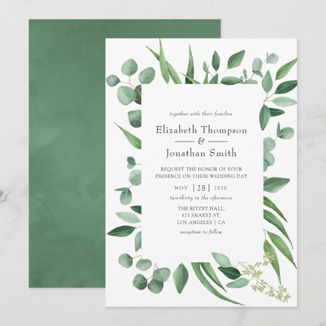 Invitación Boda de Eucalyptus Greenery (Anverso / Reverso)