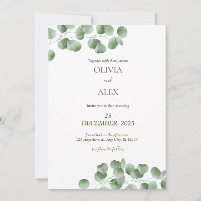 Invitación Boda de Eucalyptus Greenery (Anverso)